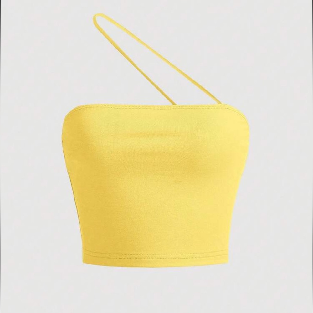 SHEIN Yellow Asymmetric Strap Crop Top